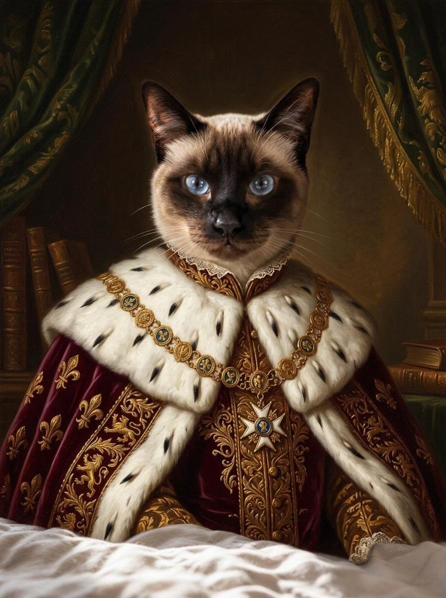 Siamese kat als vorstelijk kostuumportret