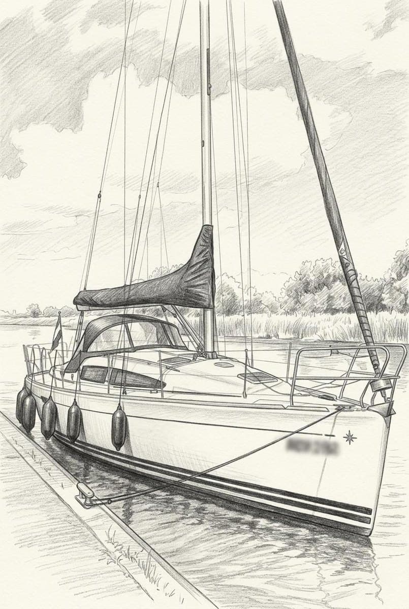 Zeilboot als potloodschets