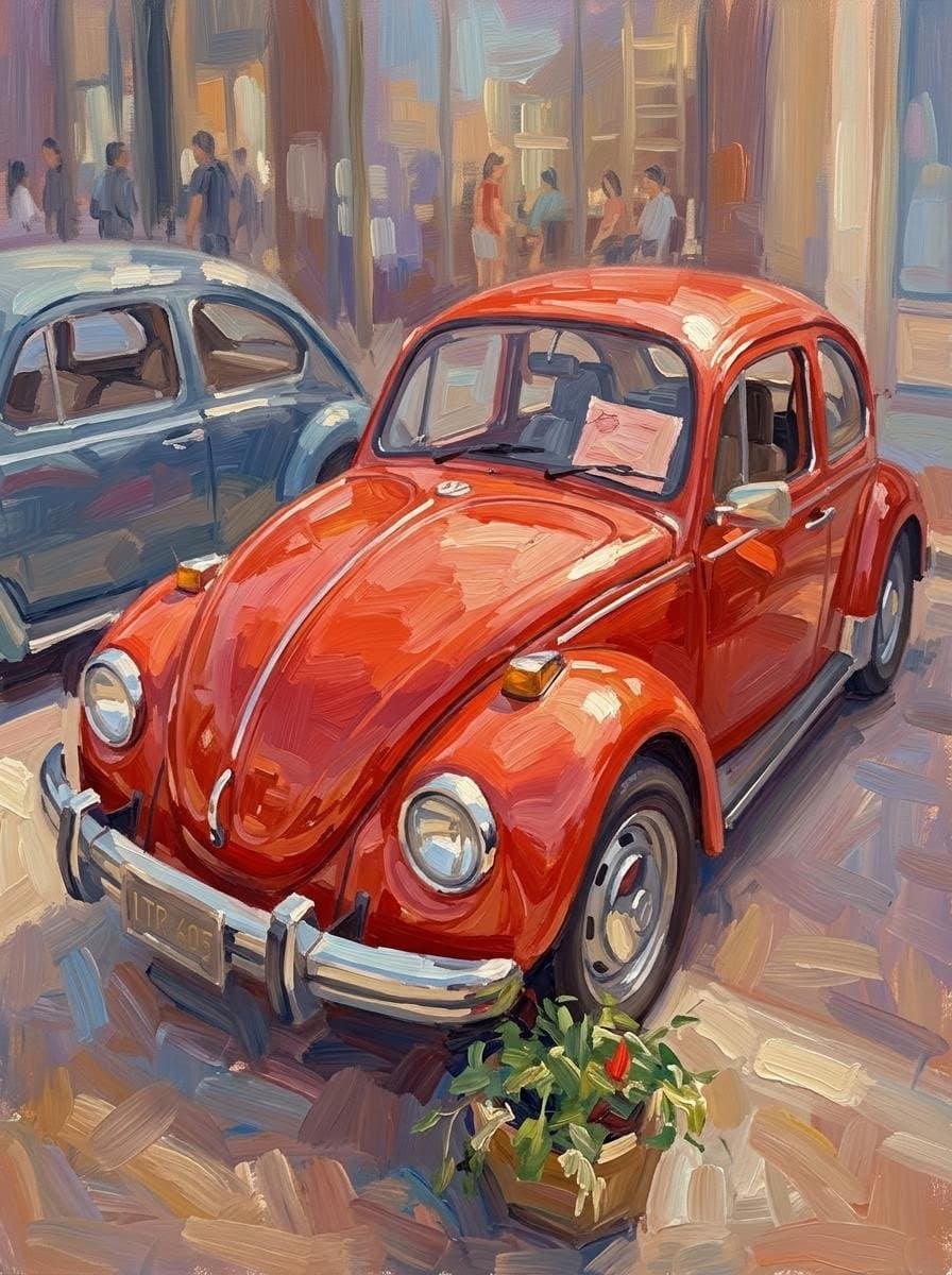 Klassieke Volkswagen Kever als Van Gogh-schilderij