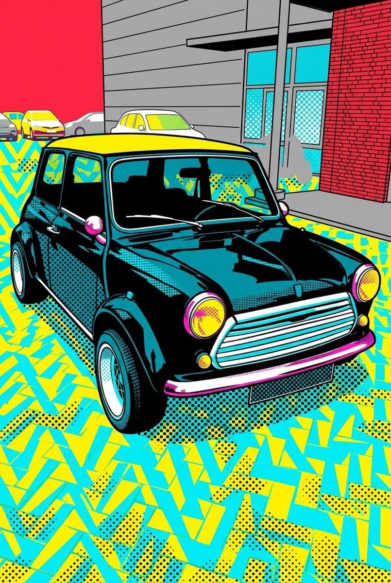 Klassieke Mini als pop-art