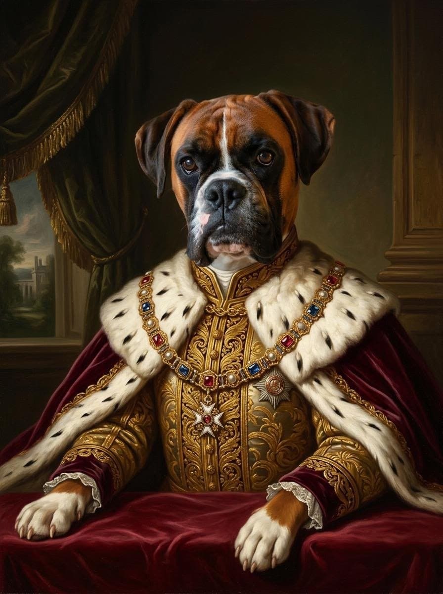 Boxer als vorstelijk kostuumportret