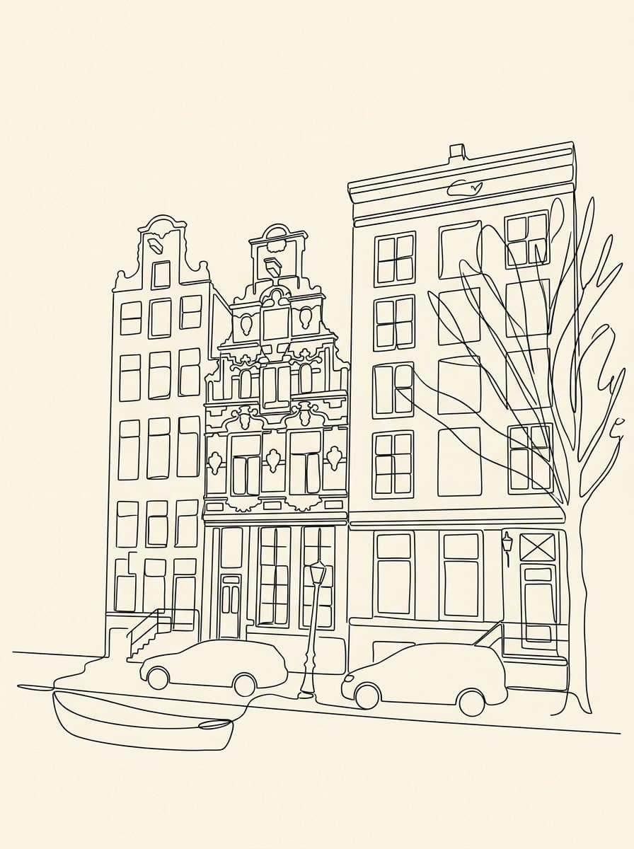 Grachtenpand als één-lijn-tekening