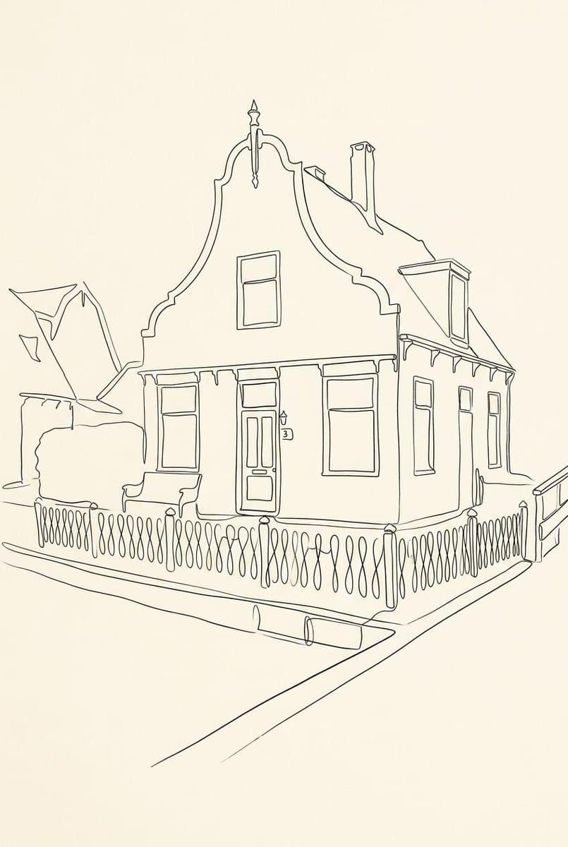 Zaans huisje als één-lijn-tekening