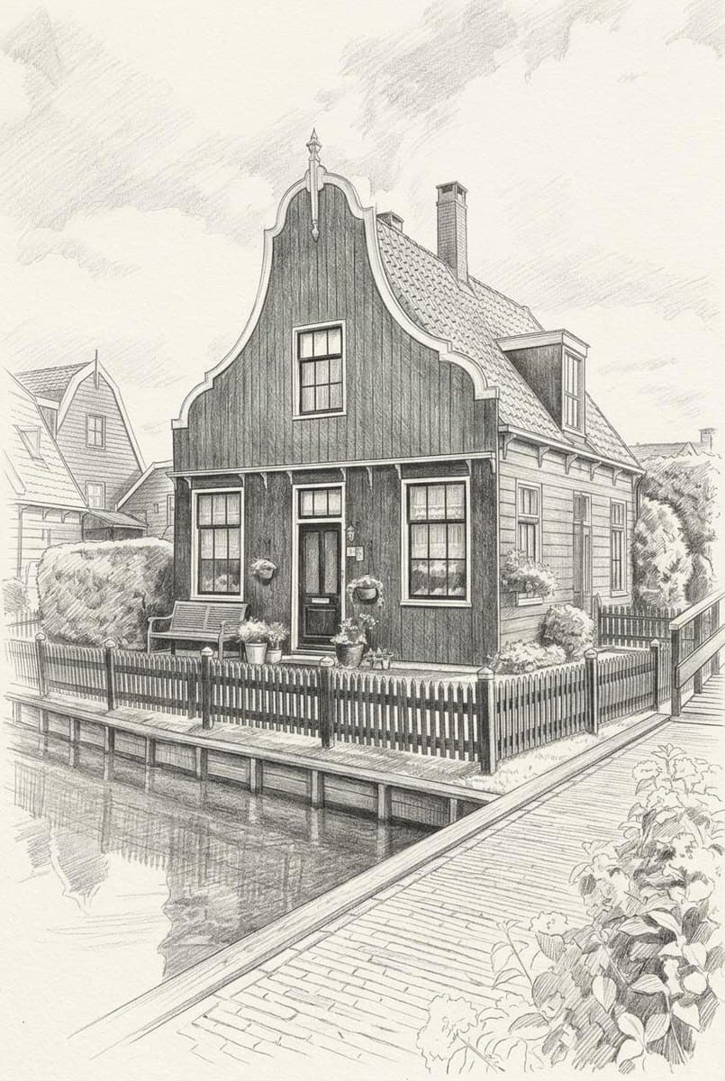 Zaans huisje als potloodschets