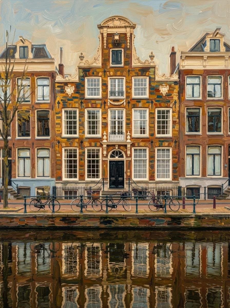 Grachtenpand aan de Keizersgracht in Amsterdam als Van Gogh-schilderij