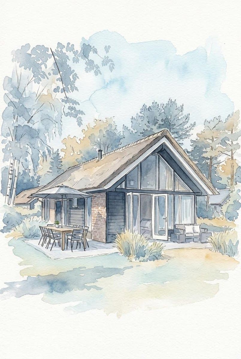 Vakantiehuisje als waterverf-kunstwerk