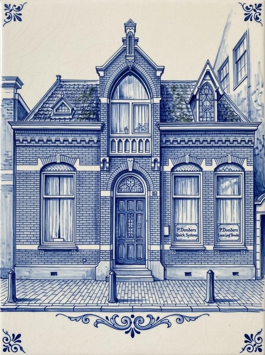 Herenhuis in Haarlem als Delfts-blauw tegeltableau